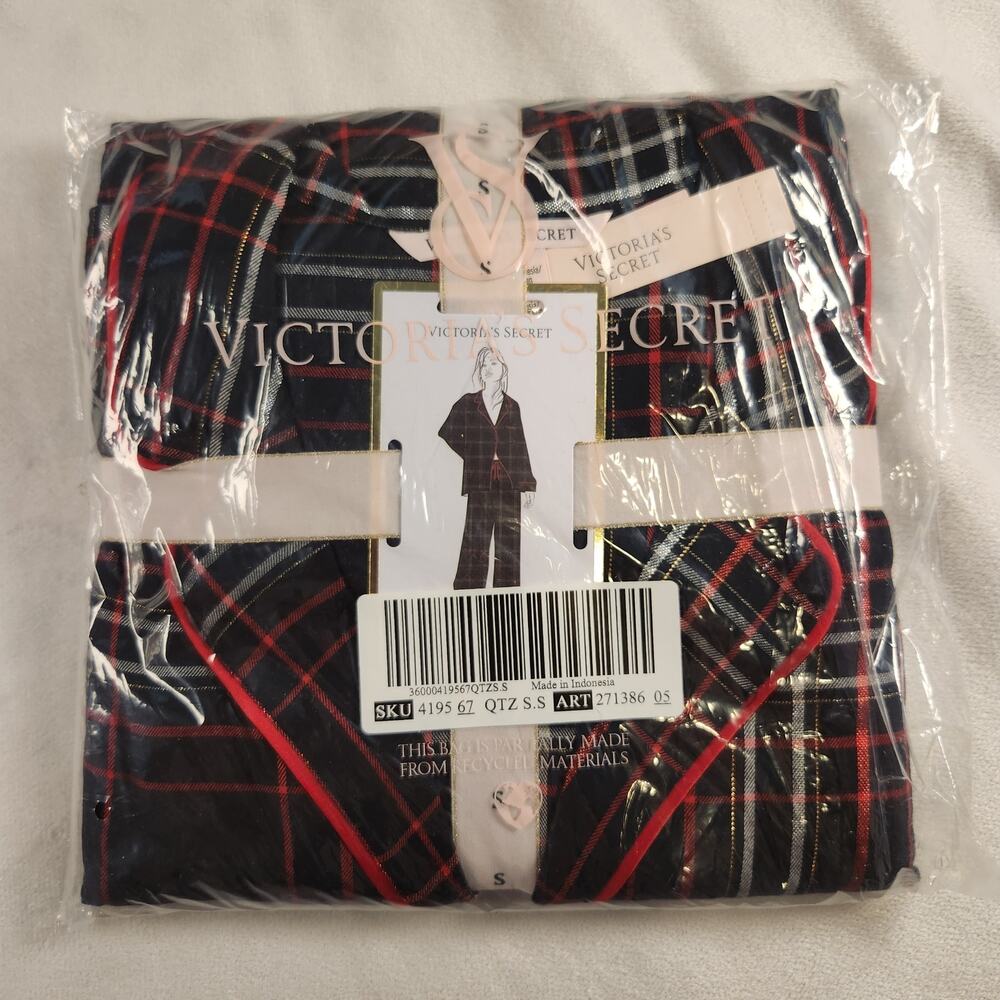 Victoria's Secret Black and Red Plaid Flannel PJ Set Cotton Modal - Small Short